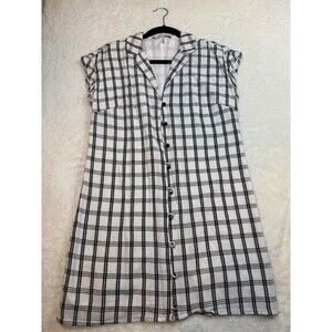 BCBGeneration Women's Plaid Collared Shirt Dress White Black Short Sleeve Small